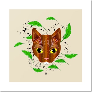 Tiger Kitty in leaves Posters and Art